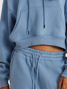 2 Unids/Set Mujer Trajes Capucha Térmica Con Bolsillo De Canguro Con Cordón Con Pantalones Deportivos Navidad Ropa Mujer - Azul - Ver 3