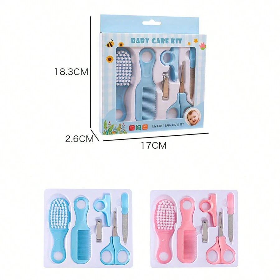 6入組/套粉色的嬰兒嬰兒日常護理成套工具適用於指甲&頭髮包括刷洗刷,梳子和美甲套裝