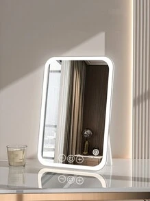 Miroir de maquillage éclairé par LED, miroir de beauté portatif illuminé avec 3 couleurs d'éclairage et luminosité réglable à écran tactile, miroir de vanité de bureau pliable à LED avec batteries rechargeables, meilleur cadeau pour voyager
