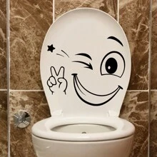 1pc New Style Smiling Face Printed Toilet Decal, Stickers, Wall Decal, Vinly Decal For Home Decorations, Spring Decoration Items Refresh Your Home, Festival Decoration Stickers Gifts Birthday Graduation