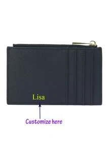 1 pieza Monedero con cremallera de cuero de PU personalizado para mujer, pequeña cartera con cremallera, monedero portátil, multifuncional, versátil, ligero para vacaciones/viajes, para exteriores/salidas/viajes/senderismo/estadio/deportes/escalada, para estudiantes de secundaria, preparatoria, universidad, principiantes, de segundo año, estudiantes de grado inferior, carteras y portarretratos personalizados, vintage, bolsos y equipaje, accesorios de Halloween 2025, gran capacidad, glamour de Año Nuevo - Negro - Ver 3