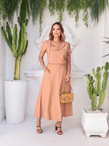 Women Two-Piece Outfits - Mocha Brown - View 1