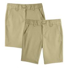 Boys Flat Front Stretchable Twill Chino Uniform Shorts (2-Pack) - 卡其色&卡其色 - 查看 1