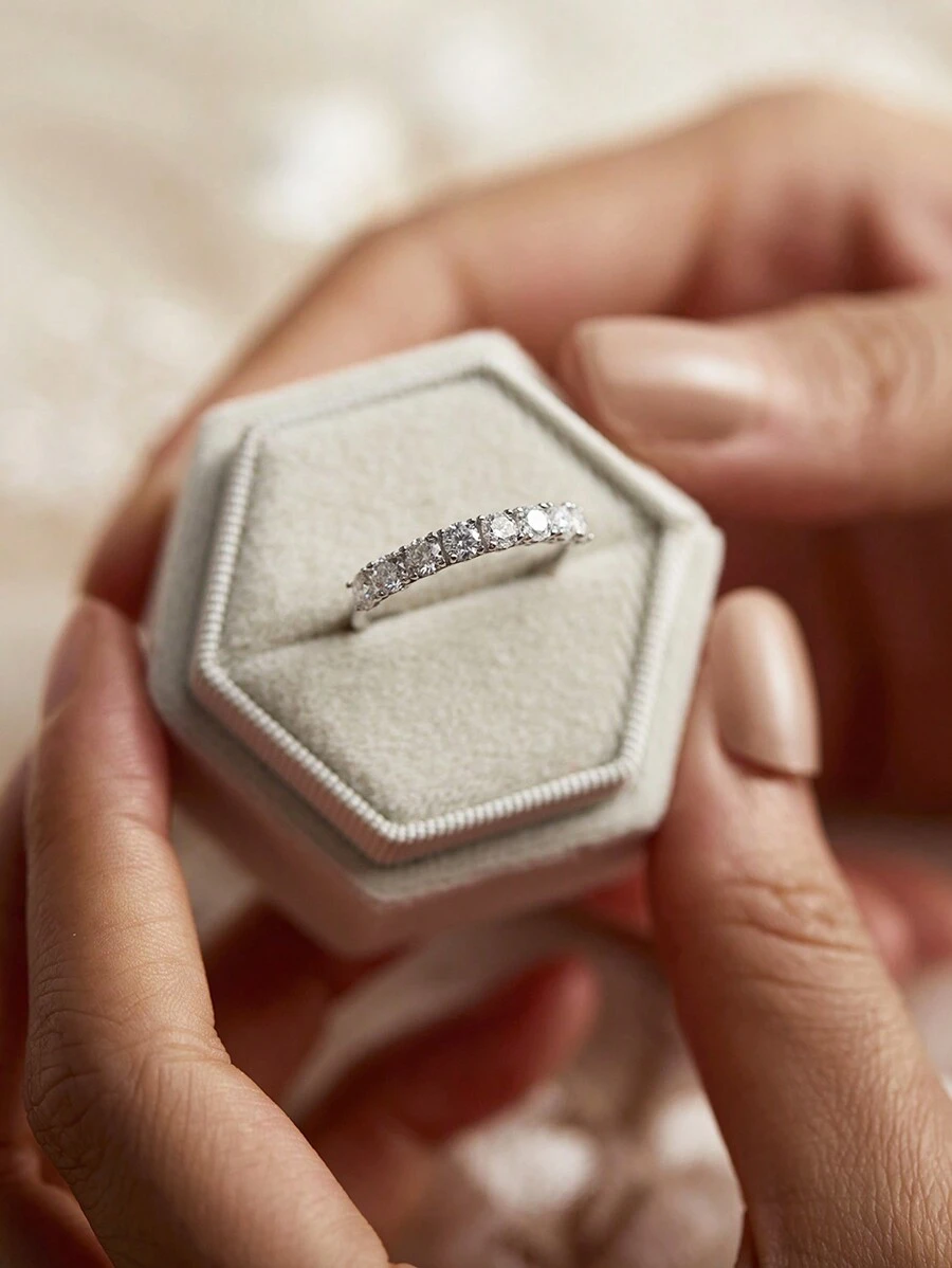 WOSTU 1 chiếc nhẫn bạc Sterling 925 sang trọng đính đá Moissanite nhẫn cưới đính đá Moissanite trắng lấp lánh kim cương hộp quà tặng lãng mạn màu trắng cho phụ nữ trang sức cao cấp & quà tặng cô dâu đám cưới