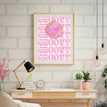 1入組 粉紅色迪斯科球舞池迪斯科派對時尚海報印刷 复古牆藝畫布油畫 家居俱樂部酒吧裝飾，無框 - 彩色 - 查看 6