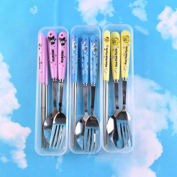 Sanrio 1 set de couverts en acier inoxydable Sanrio Hello Kuromi Melody, fournitures scolaires