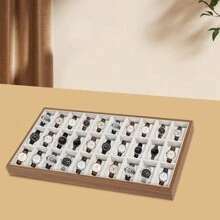 30 Grid Watch Jewelry Tray Organizer Wooden Box Organizer Display Tray Watch Bracelet Display Holder With Removable Pillow For Men & Women Storage And Display