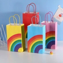 12 件/套 22*13*8 厘米 简约创意彩虹印花派对礼品袋，蓝色、红色、黄色和粉色，适合家庭节日派对、生日礼物包装、圣诞节情人节 - 彩色 - 查看 3