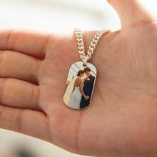 Vòng cổ hình ảnh tùy chỉnh, Mặt dây chuyền thẻ chó, Vòng cổ ID quân đội, Quà tặng sinh nhật/kỷ niệm cá nhân cho bạn trai/bạn gái, Quà tặng tình bạn tốt nhất, Vòng cổ cặp đôi - Bạc - Xem 4