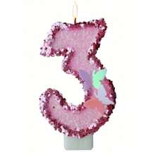 1 pieza Vela digital de cumpleaños decorada con mariposas brillantes de color rosa, decoración de pastel horneado adecuada para fiesta de cumpleaños, aniversario, celebración creativa y suministros de decoración de fiestas - Rosa - Ver 8