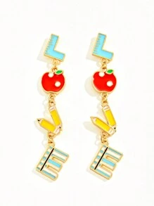 1 par de aretes regalo de día del maestro/graduación/regreso a la escuela de colores brillantes - Dorado - Ver 21