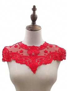 1入組水溶性蕾絲刺繡刺繡牛奶絲鏤空胸花翻領花假領婚禮派對裝飾用品 - 黑色 - 查看 14