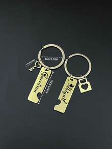 Personalized Stainless Steel Couples' Golden Keychain With Customized Name, High-End Gift For Lovers, Friends, Classmates, And Family Members - Gold - View 3