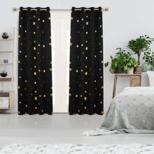 2 Pcs Deconovo Gold Star Foil Print Blackout Curtains, Thermal Insulated Curtain Panels For Living Room, Grommet Room Darkening Curtains For Kids' Room