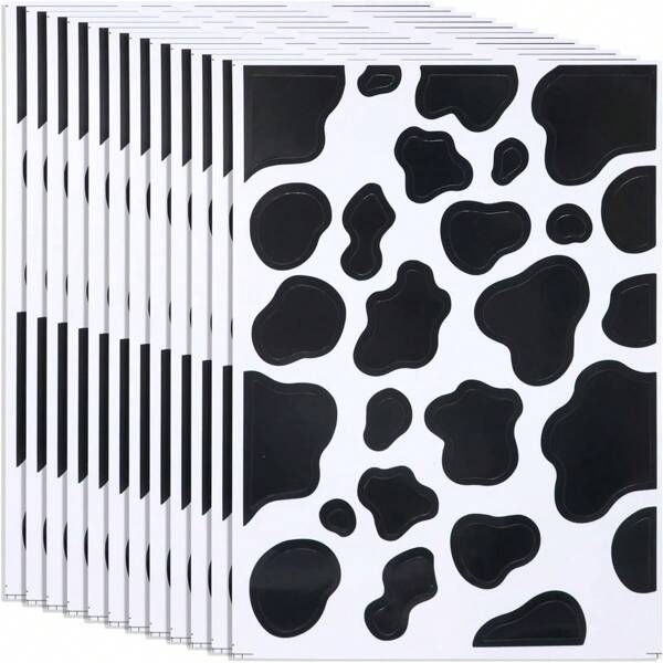 TYFYO 5 Folhas/130 Peças Adesivos de Vaca com Estampa de Vaca Preta Adesivos Pontilhados Pretos Auto-Adesivos Decorativos para Decoração Temática de Festa de Vaca ou Artesanato DIY