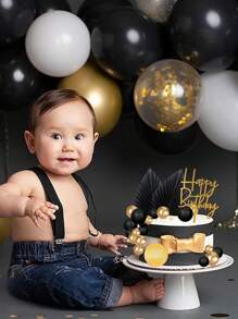 26 件黑金蛋糕裝飾,波西米亞風格蛋糕裝飾,黑金珍珠球,黑金風格男士生日棕櫚葉波西米亞銀色黑色主題結婚紀念日生日快樂派對婚禮洗禮淋浴蛋糕裝飾波西米亞主題派對用品（黑色和金色） - 黑金 - 查看 6