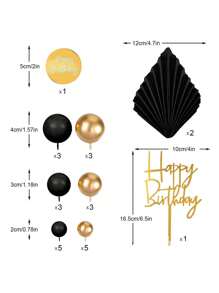 26 件黑金蛋糕裝飾,波西米亞風格蛋糕裝飾,黑金珍珠球,黑金風格男士生日棕櫚葉波西米亞銀色黑色主題結婚紀念日生日快樂派對婚禮洗禮淋浴蛋糕裝飾波西米亞主題派對用品（黑色和金色） - 黑金 - 查看 3