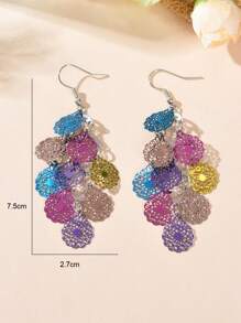 1 par de pendientes con colgante de flor hueca multicolor romántica, adecuados para fiestas y uso diario - Multicolor - Ver 5
