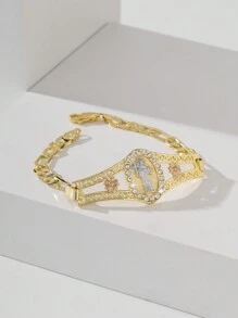 1pc Fashion & Simple Glitter Handpainted Colorful Virgin Mary & St. Benedict Bracelet, Suitable As Gift For Lovers, Friends, Daily & Festival Wear, Prayer - Yellow Gold - View 10