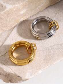 Uworld 1pc 18K Gold Plated Stainless Steel Anti-Fallout Personalised Novelty Double-Layered Ring Removable Ring Unisex Design Sense Of Jewellery Daily Wear Holiday Gift - Silver - View 8