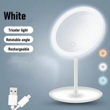 Miroir de maquillage éclairé par LED, miroir de beauté portatif illuminé avec 3 couleurs d'éclairage et luminosité réglable à écran tactile, miroir de vanité de bureau pliable à LED avec batteries rechargeables, meilleur cadeau pour voyager