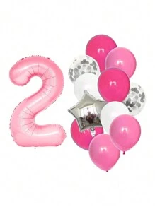 13pcs Aluminum Digital Latex Balloons Number Combination, Birthday Party Decoration Balloons, Home Decoration Balloons - Pink - View 17
