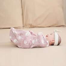 婴儿春秋季连体睡袋，新生儿防惊吓双向拉链，方便更换尿布，连体设计，弹性袖口襁褓巾，包裹巾，男女宝宝洗礼礼物，情人节礼物 - 彩色 - 查看 2