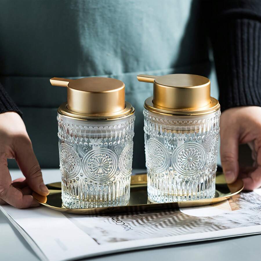 1个9.4盎司/13.4盎司玻璃皂液器，台面乳液瓶，浴室洗手液瓶，可重复灌装的空瓶，适用于厨房水槽和浴室台面，浴室配件，厨房用品，厨房配件，厨房工具 - 彩色 - 查看 1