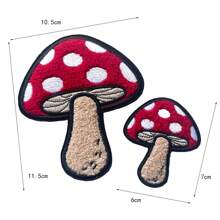 1 par de Pegatinas redondas de tela con diseño de hongo para decoración - Rojo - Ver 2