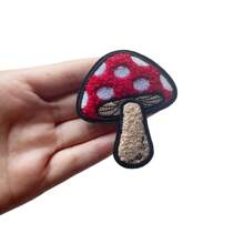 1 par de Pegatinas redondas de tela con diseño de hongo para decoración - Rojo - Ver 5