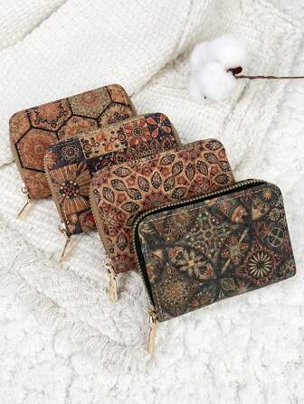 民族风钱包 多功能零钱包 字母图形卡夹 多卡位卡片收纳盒 信用卡 学校用品 宿舍 女士高品质真皮钱包 钱包 小钱包