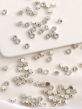 200入組4mm/5mm/6mm彩色單爪3D縫上鑽石、銀爪AAA級玻璃縫上鑽石，適用於DIY婚紗和服飾配件