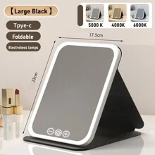 Miroir de maquillage éclairé par LED, miroir de beauté portatif illuminé avec 3 couleurs d'éclairage et luminosité réglable à écran tactile, miroir de vanité de bureau pliable à LED avec batteries rechargeables, meilleur cadeau pour voyager