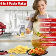 6 In 1 Pasta Attachment For Kitchenaid Stand Mixer, Pasta Maker Attachment With 6 Different Shapes Pasta Outlet Cleaning Brush, Dishwasher Safe, Homemade Fresh Pasta Easily