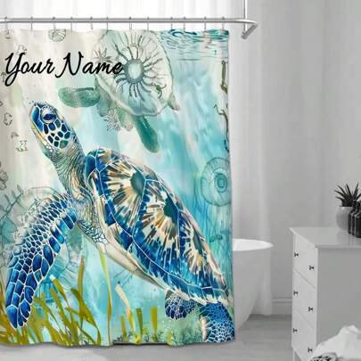 Cortina de ducha personalizada, cortina de ducha con estampado de animales marinos y tortugas, cortina de ducha impermeable con estampado de hojas, cortinas de baño de 72x72 pulgadas con ganchos, decoración de otoño para el baño, accesorios de baño, de vuelta a la escuela
