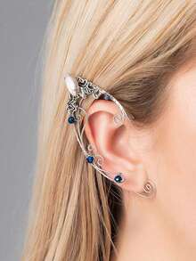 1pc Vintage Copper Rhinestones Handmade Woven Clip-On Earring Without Piercing, Fashionable Style Exaggerated Ear Accessory With Personalized Design And Fantasy Fairy Effects For Women's Banquet Or Performance - No Piercing Ear Hooks - View 2