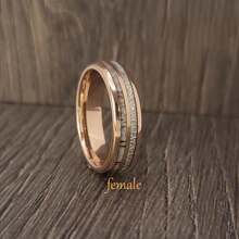 Modna i luksusowa obrączka ze stali nierdzewnej z jego i jej imitacją meteorytu i poroża jelenia Zestaw ślubny w kolorze różowego złota, obrączka z różowego złota Rocznica pamiątkowa obrączka