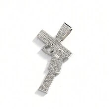 1pc European And American Style Men's Fashion Personality Hip Hop Gun Shaped Pendant Necklace With Full Rhinestones, Suitable For Jewelry Festival Parties