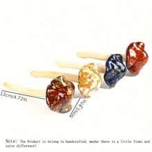 4入組蘑菇庭院裝飾，陶瓷蘑菇裝飾品，仙女花園支架陶瓷草坪裝飾植物支架 - 彩色 - 查看 2