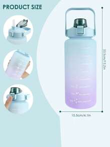 67.63oz/2L Large Capacity Ombre Color Plastic Straw Sports Water Bottle, Outdoor Portable Straw Water Jug - Cadet Blue - View 3