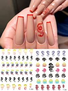 2入組風龍紋美甲貼紙，白紅色龍紋美甲貼紙DIY自粘式美甲裝飾 - 彩色 - 查看 1