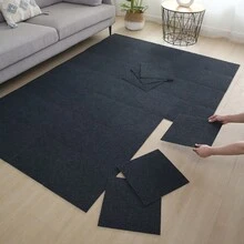 自粘拼接地毯，適用於客廳、臥室、床邊，女孩房間家用地墊，大面積地毯，毛絨墊，房間裝飾 - 黑色 - 查看 1