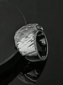 女士时尚女士不锈钢316钢个性化简约不锈钢高抛光人造石白色宝石戒指 - 鋼色戒指 - 查看 12