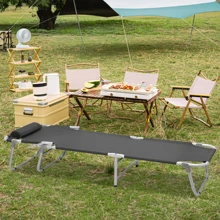 MoNiBloom Folding Camping Cot With 4 Positions Adjustable, Portable Sleeping Bed With Pillow And Carrying Bag For Hiking Indoor Outdoor Travel, Black - màu đen - Xem 9
