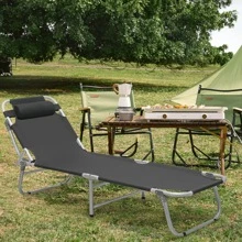MoNiBloom Folding Camping Cot With 4 Positions Adjustable, Portable Sleeping Bed With Pillow And Carrying Bag For Hiking Indoor Outdoor Travel, Black - màu đen - Xem 6