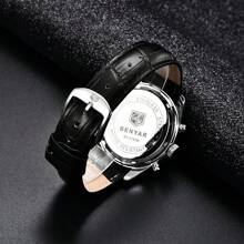 BENYAR 2024新款運動計時石英不銹鋼潛水手錶，30ATM防水皮革錶帶男士商務石英手錶 - 銀色 - 查看 11