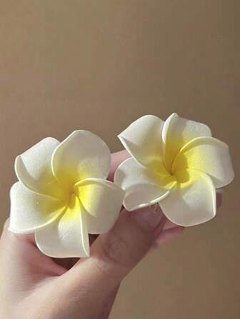 2 件装时尚可爱女士黄色鸡蛋花发夹，适合海滩、婚礼、派对、约会和日常佩戴，情人节发夹，爪夹，发卡，发夹，学生用品，发饰