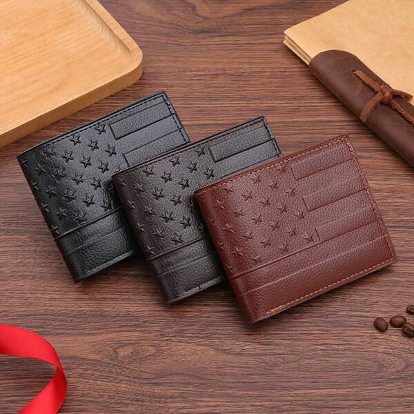 1 pieza Billetera de hombre negra, de café, marrón Nuevo con múltiples ranuras para tarjetas, clip para dinero, diseño creativo con relieve, estilo horizontal delgado y casual