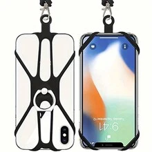 1入組通用短小精悍矽膠手機環扣，附調節式手機掛繩，適用於所有智慧型手機，提升手機安全性且時尚