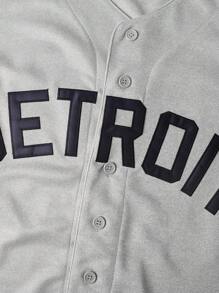 Baseball Button-Up Jersey Short Sleeve T-Shirt, Number 6 - Grey - View 4